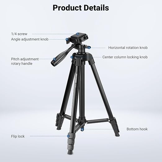 NEEWER Entry Level Version Tripod for Cell Phone & Camera, Metal Lightweight Portable Travel Stand with Cold Shoe Cellphone Holder Mount Compatible with iPhone for Video Recording Filming, TP53 - Image 6