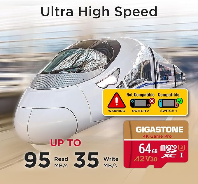 【For Switch 1 Only】GIGASTONE 64GB Micro SD Card, 4K Game Pro, MicroSDXC Memory Card for Gaming Console, Security Camera, UHD Video, up to 95/35MB/s, UHS-I U3 A2 V30 【5-Years Data Recovery】 - Image 3