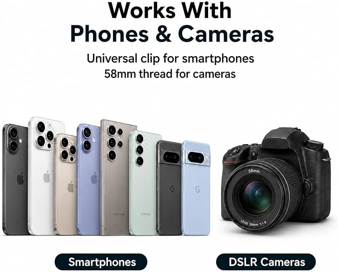 APEXEL 58mm CPL Phone Lens Filter for iPhone & Android, Reduce Glare & Enhance Colors for Photos and Videos, with Universal Clip, Adapter Ring & Cold Shoe Mount - Image 8