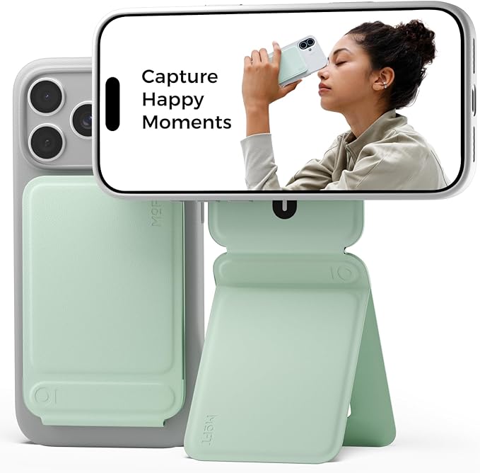 MOFT Phone Tripod Stand, Portable Selfie Stick for iPhone, Mulit-Angle | Pocket Size | Strong Magnets l MOVAS Leather | Magsafe Compatible | Easy to Charge | Stylish |For Content Creators by MOFT