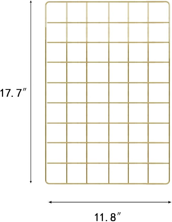 Wall Grid Panel for Photo Display,Wall Storage Organizer,5 Metal Clips & 3 S Hooks & 4 Nails & 4 Plastic Hanging Buckles and 4 Screws Offered,Size 17.5" x 11.8",2 Pack(Gold) - Image 8