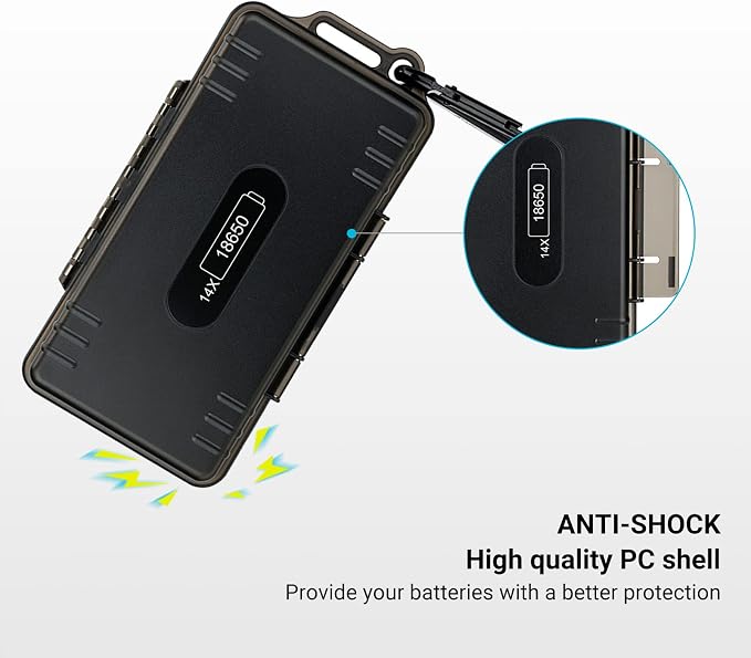 JJC 14 Slots 18650 Battery Case with Carabiner, Water-Resistant and Shockproof Battery Storage for 14 x 18650, 18650 Organizer Box | Battery Storage Holder for 14 x 1865, 1865 Organizer Box Container, Interior Sponge Cushion - Image 2