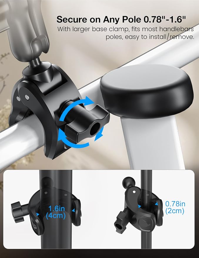 PLDHPRO Tablet Mic Music Holder for iPad Clamp Mount Stand, Microphone Tripod Treadmill Stroller Spin Bike Exercise Handlebar Accessories Compatible iPhone iPad Galaxy Tab 5.5-14.6'' Phones Tablets - Image 3