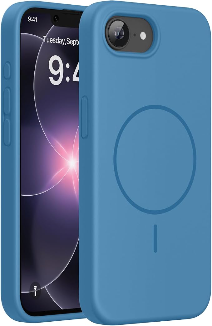 miracase Magnetic for iPhone 17e Case & iPhone 16e Case, [Soft Anti-Scratch Microfiber Lining], Compatible with MagSafe, Silicone Shockproof Protection Phone Case for iPhone 17e/16e, Capri Blue by Miracase