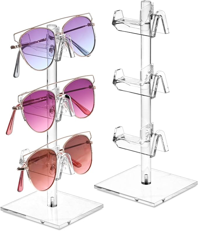 MOOCA 2-Piece Acrylic Eyewear Display Stand, Holds 6 Frames | Eyewear rack with oversized supports displays large sunglasses and eyeglasses for show,store,home and easy assemble.' by Mooca
