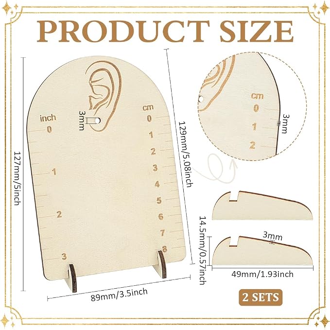 FINGERINSPIRE 2 Pcs Earring Measurement Display Stand 3.5x2x5 Floral White | Wood Ear Stud Stand Earring Organizer Frame with Measurement Arch-Shaped Earring Holder for Photos Measuring Selling Earring - Image 2