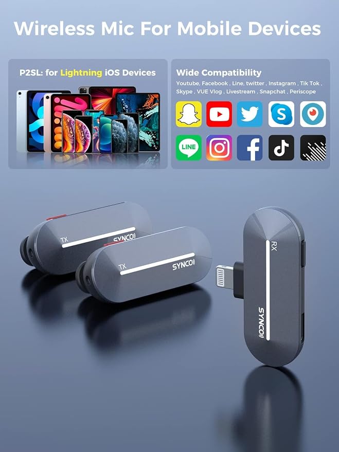 SYNCO P2L Wireless Lavalier Microphone for iPhone, Dual Lapel Mic with Noise Reduction, 9 Voice Effects, Charging Case, Plug & Play Mini Microphone for YouTube, Vlog & Live Streaming - Image 8