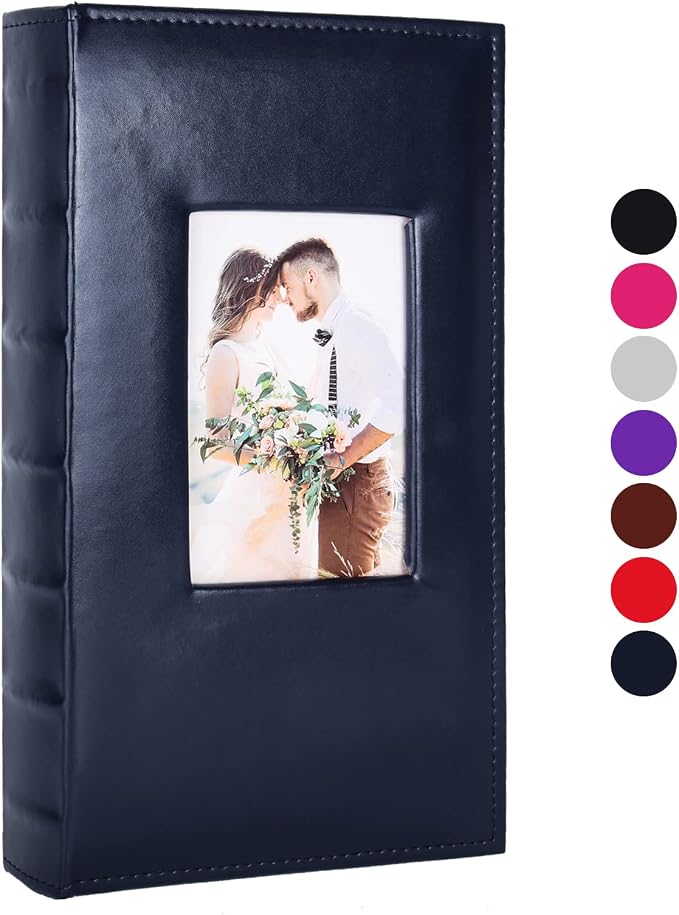 RECUTMS Photo Albums 4x6 Photos 300 Pocket PU Leather Album for Baby Blue | Black Pages, Horizontal Pockets, Slip in Picture, Small Album for Family, Wedding Travel Graduation Book, DIY Cover Window by RECUTMS