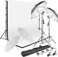 Photography Umbrella Lighting Kit with 85w Led Bulb,Muslin Backdrop (White Black), Backdrop, Clips Clamp,8.5 * 10ft Photo Background Photography Stand System for Photo Video Studio Shooting by HYJ-INC
