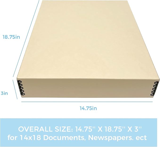 Lineco Museum Archival Storage Box, Drop Front, 14.75x18.75x3 in, Tan | Acid-Free with Metal Edge, Preserves Picture Longevity, Organize Photos, Newspapers, Prints, Documents, Crafts, DIY - Image 3