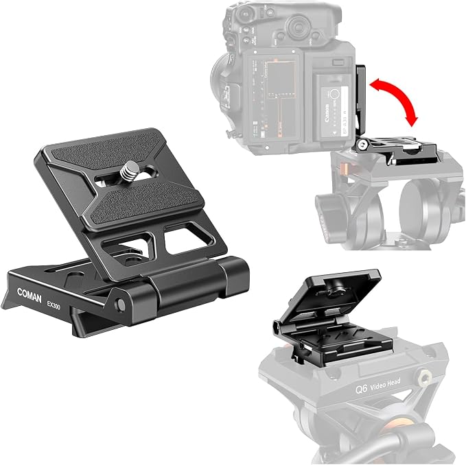 COMAN EX300 Foldable Camera L Bracket, Universal L-Shaped Vertical Horizontal Camera Quick Release Plate, for DSLR, Camera, Mirrorless, Gimbal, Tripod, Monopod by COMAN