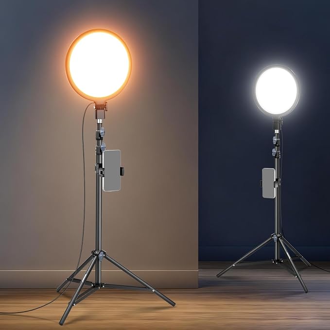 NEEWER BASICS 12" Large Ring Light with 63" Tripod Stand/Phone Holder/Remote Compatible with iPhone, 15W LED Bi Color Full Screen Lighting for Video Recording Selfie Streaming Makeup Photography, R12L by Neewer