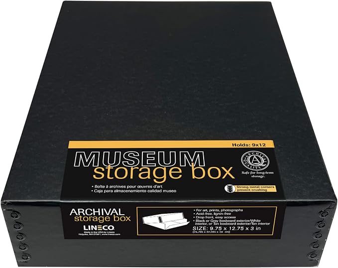 Lineco Museum Archival Storage Box, Drop Front, 9.75x12.75x3 in, Black | Acid-Free with Metal Edge, Preserves Picture Longevity, Organize Photos, Newspapers, Prints, Documents, Crafts, DIY - Image 2