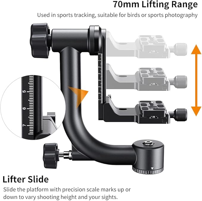 K&F CONCEPT Aluminum Alloy 360 Degree Panoramic Gimbal Tripod Head with 1/4'' Standard Quick Release Plate and Bubble Level,Load Capacity up to 20kg/44lbs | 1/4'' Standard Quick Release Plate, Bubble Level, Load Capacity up to 20kg/44lbs. TG06 - Image 6