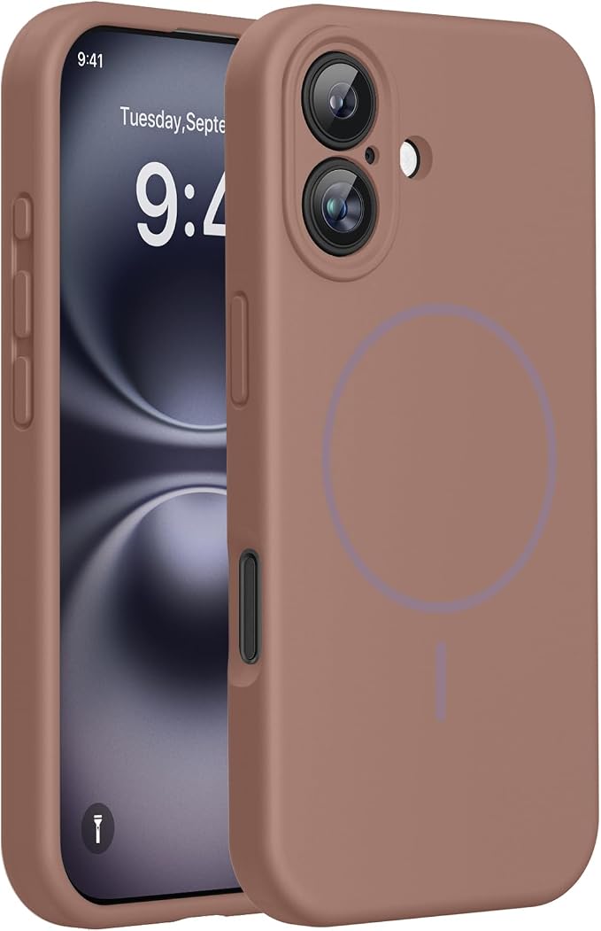 miracase Magnetic for iPhone 16 Plus Case, [Soft Anti-Scratch Microfiber Lining], Compatible with MagSafe, Liquid Silicone Shockproof Drop Protection Phone Case for 16 Plus,Chocolate by Miracase