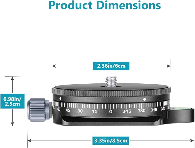 NEEWER Camera Panoramic Panning Base with Style Plate | 3/8 inch Screw, Aluminum Alloy Panorama Ball Tripod Head with Bubble Level, for Tripod Monopod DSLR Cameras, Max Load 22 LB - Image 2