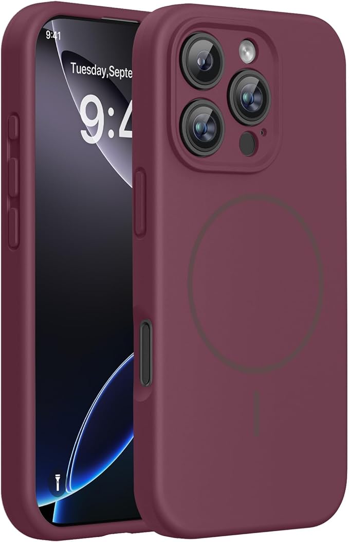 miracase Magnetic for iPhone 16 Pro Max Case, [Soft Anti-Scratch Microfiber Lining], Compatible with MagSafe, Liquid Silicone Case Shockproof Drop Protection Phone Case for 16 ProMax,Wine Red | Compatible with MagSafe, Soft Microfiber Lining, Premium S... by Miracase