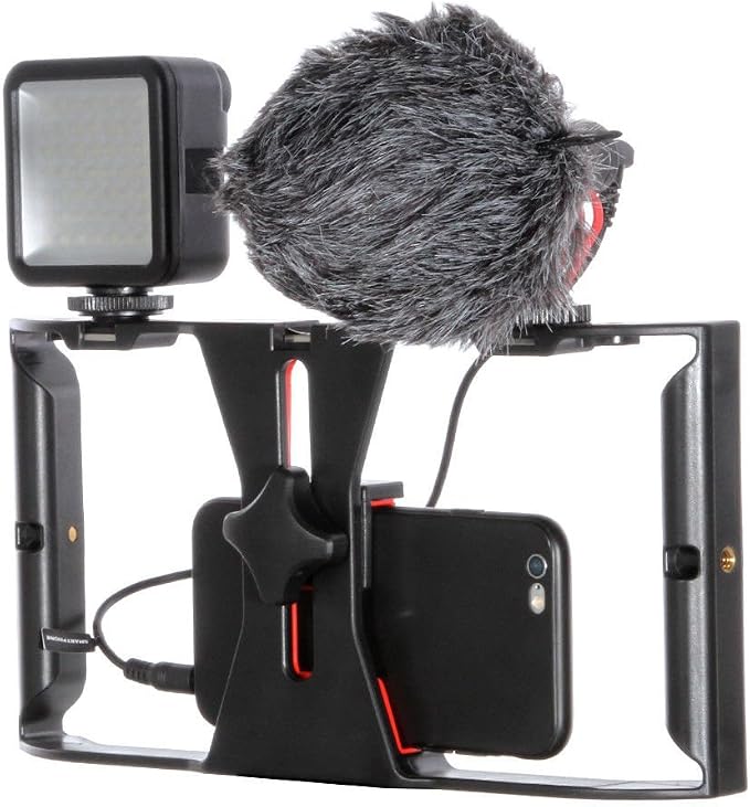 FocusFoto Smartphone Video Rig Camera Cage Mount Holder Stabilizer Handle Grip with BOYA by-MM1 Shotgun Microphone Mic + 49 LED Light Kit for Mobile Phone iPhone Filmmaking Professional Videomaker - Image 3