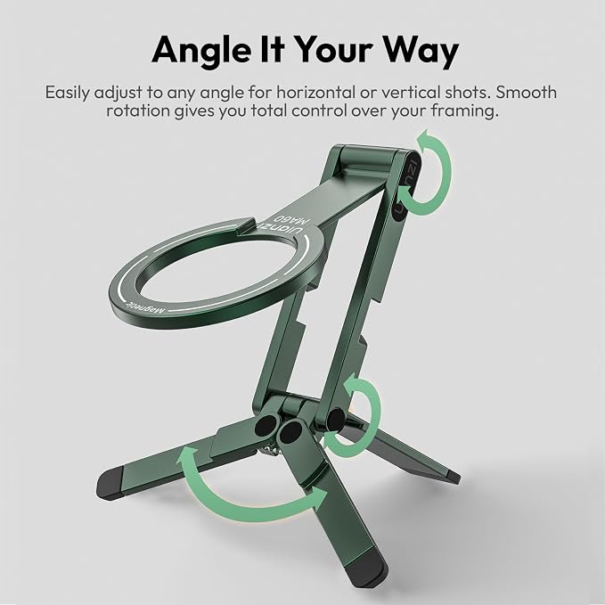 ULANZI MA60 Phone Tripod for Magsafe, Aluminium Mini Phone Stand Green | Pocket Size Cell Phone Stand, Foldable Selfie Stick for iPhone, Strong Magnet Quick Mount for iPhone 16 15 14 13 12 - Image 6