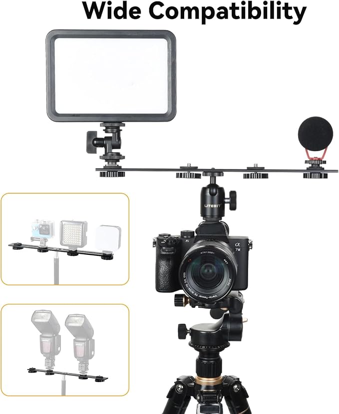 UTEBIT 2 Pack Straight Flash Mount, 1/4-3/8 Thread Hole Tripod Mount | 13 inch Flash Bracket with 1/4'' Hot Shoe, Long Dual Speedlite Bracket Extension Bar for DSLR Camera/LED Light/Microphone - Image 5