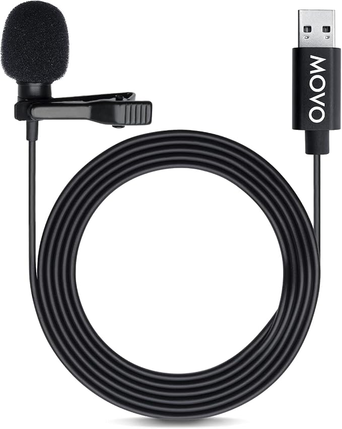 Movo M1 USB Lavalier Lapel Clip-on Omnidirectional Computer Microphone for Laptop, PC and Mac, Perfect Podcasting, Gaming, Streaming and Desktop Mic (20-Foot Cord) by Movo