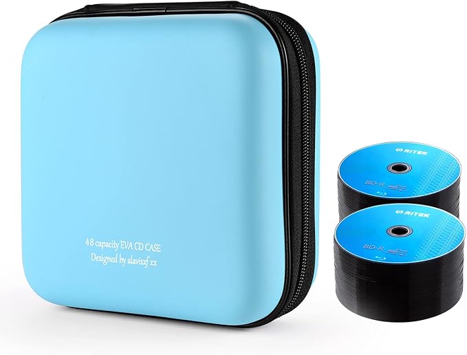alavisxf xx CD Case, 48 Capacity EVA Protective Blu-ray DVD Case Portable Zipper CD Case Holder Disc Storage Organizer Wallet Bag for Car Home Travel (48 Capacity, Sky Blue48) | EVA Shock-resistant, Lightweight Portable, DVD Blu-ray Storage Organizer, ... - Image 2