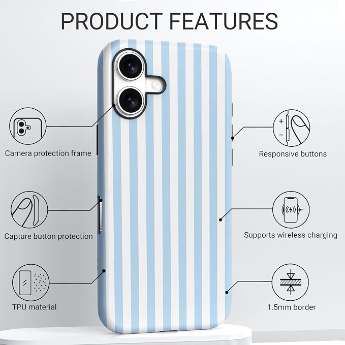 TPU Phone Case for iPhone 17, MagSafe Wireless Charging Compatible, Shockproof Slim Fit Protective Cover with Anti-Yellowing & Raised Camera Protection (Blue Stripe, iPhone 17(6.3")) - Image 4