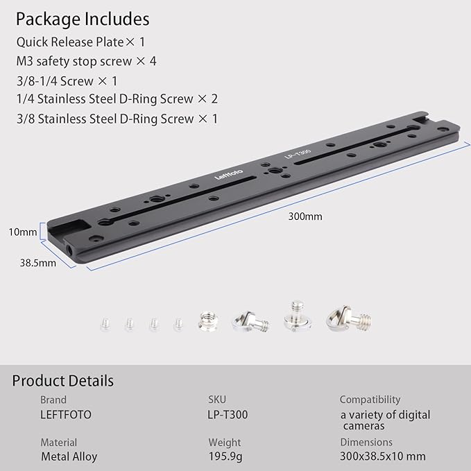 LEFTFOTO 300mm Dovetail Slide Rail,Arca Swiss Type Quick Release Plate - Image 7