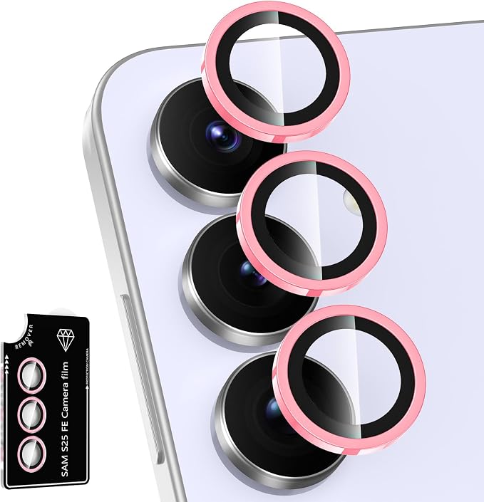 for Samsung Galaxy S25 FE Camera Lens Protector, Individual Metal Ring Tempered Glass Lens Cover, [Strong Adsorption] Scratch Resistant Ultra-Thin HD Clear Lens Cover, 1 Set-Pink Shine by Btscase