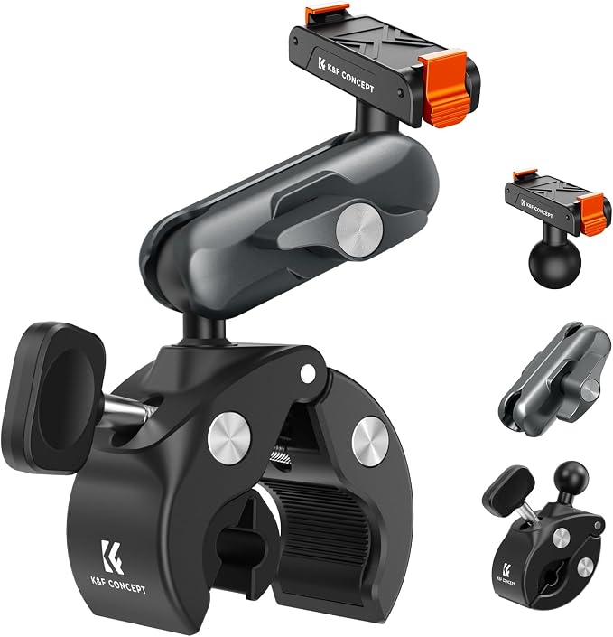 K&F CONCEPT Super Clamp Camera Mount Bike/Motorcycle | 360° Dual Ball Head Handlebar Tube Mount Quick Release Compatible with Action 5 Pro/4/3, MS101 - Image 8