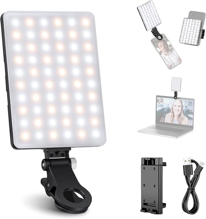NEEWER Basics NL-60AI Selfie Light for Phone with Front & Back Clip, 60 LED 2000mAh Rechargeable CRI95+, 3 Modes, Portable Clip on Fill Lighting for Tablet Computer Laptop Zoom Call TikTok Video by Neewer