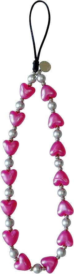 Drawwind Phone Charm Beaded Wristlet Strap Universal Cell Phone Lanyard Cute Bracelet Wrist Strap Beaded Chain String Handmade Accessories for Case Camera Bags (Hot Pink Hearts) by Drawwind