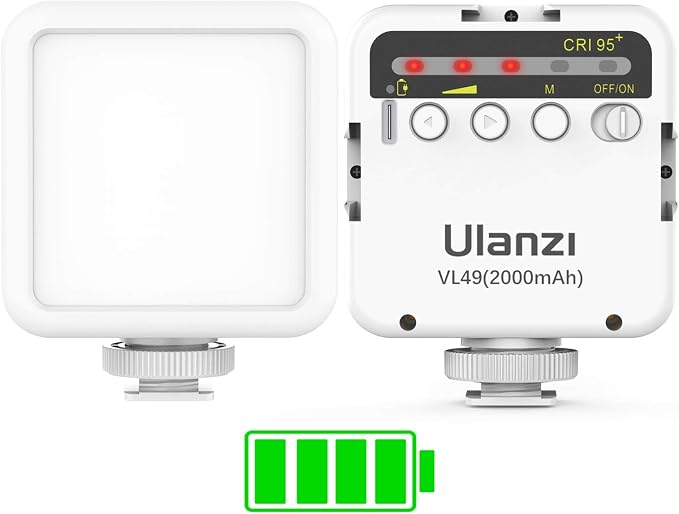 Ulanzi VL49 Mini LED Video Fill Light, 2000mAh Rechargeable Camera Light | CRI95 Adjustable Brightness, Design with 3 Expansion Cold Shoes, White Lighting for Canon Photography Tiktok Live Stream by ulanzi
