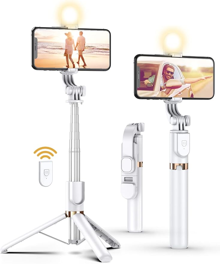 Selfie Stick Tripod with Wireless Remote, 46'' Cellphone Selfie Stick Tripod with LED Fill Light, for iPhone 16/15/14/14 pro/13/13 Pro/12/11/11 Pro/XS Max/XS/XR/X/8/7 and Android Smartphone(Upgrade) by YEAKI