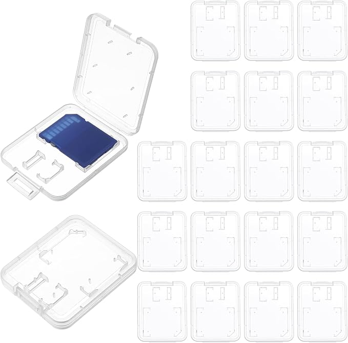 Clear Plastic Memory Card Case, 20 Pcs Transparent SD Card Case | Standard Memory Cards Holder Storage Boxes Compatible with Standard SD Cards, SDHC, SDXC, and TF Cards by Unknown