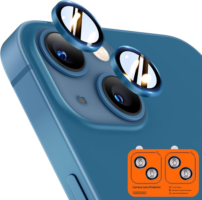 TOCOL Camera Lens Protector for iPhone 13 / iPhone 13 Mini Tempered Glass HD Individual Scratch Resistant Camera Cover Accessories Case Friendly 2 Pack（Dark Blue） by TOCOL
