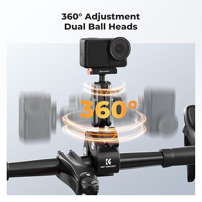 K&F CONCEPT Super Clamp Camera Mount Bike/Motorcycle | 360° Dual Ball Head Handlebar Tube Mount Quick Release Compatible with Action 5 Pro/4/3, MS101 - Image 6