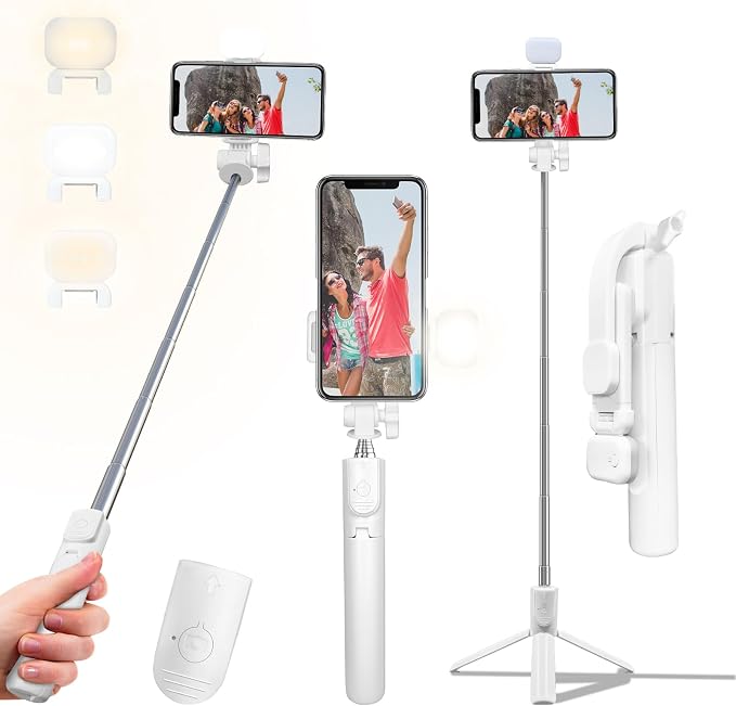 Selfie Stick Tripod, 40 in Retractable Tripod for iPhone with Wireless Remote Control & Light, Portable Phone tripods for Photograph, Live Streaming, Video Recording, Compatible with All Cellphones by ProvideThePerfectChoice