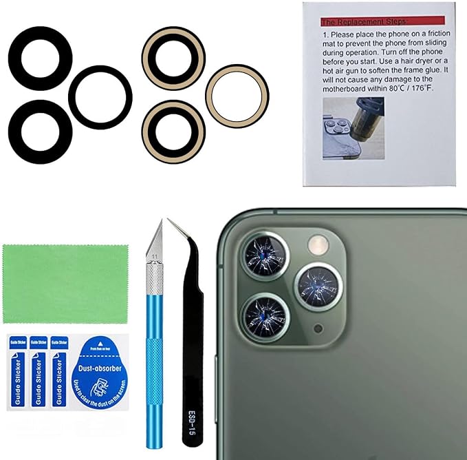 Original Back Rear Camera Lens Glass Replacement for iPhone 11 Pro Max and iPhone 11 Pro with Pre-Installed Adhesive and Repairing Toolkit by Perzework