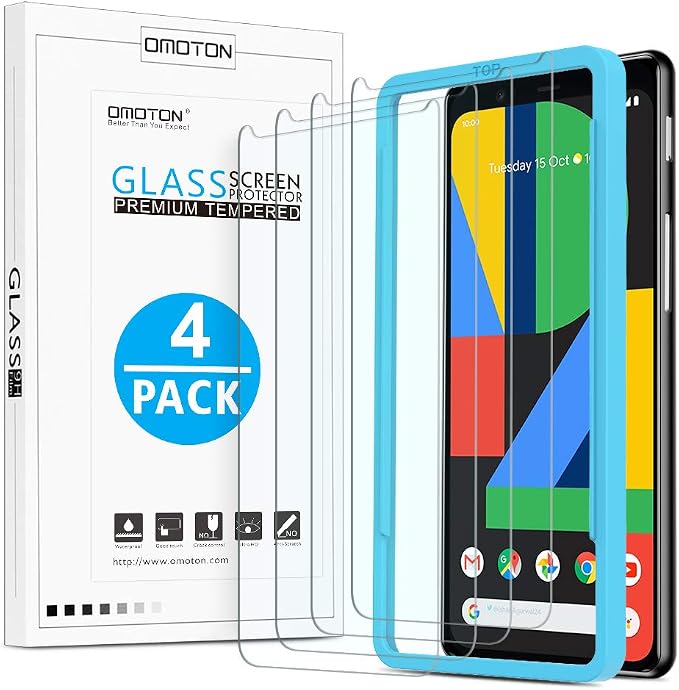 OMOTON [4 Pack Screen Protector for Google Pixel 4 (5.7 Inch), Tempered Glass/Scratch Resistant/Only Cover Display Area by OMOTON