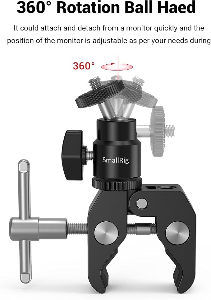 SMALLRIG Super Clamp Mount with Mini Ball Head Mount for Action Cameras | Hot Shoe Adapter with 1/4" screw for Monitors/Lights/Flash, for GoPro, for DJI, for Insta360 - Image 7