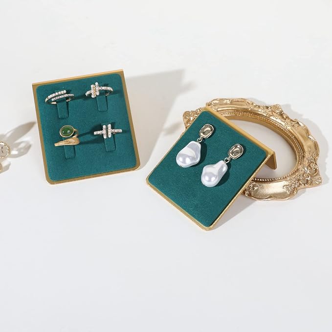 Gold earring stands and displays for show, Green velvet earring holders, Jewelry display stands for selling【Green】 - Image 9