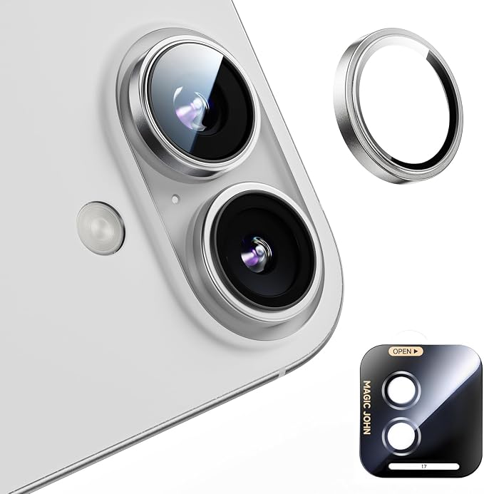MAGIC JOHN for iPhone 17 Camera Lens Protector [Alignment Kit&1:1 Invisible Fit] 9H Aerospace Tempered Glass, Ultra HD, Metal Individual Ring，Case Friendly, Set of 2,Sliver by MAGICJOHN