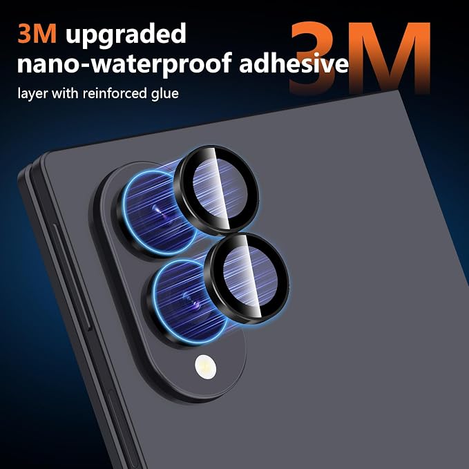 for Samsung Galaxy Z Fold 8 Camera Lens Protector, Individual Metal Ring Tempered Glass Lens Cover, [Strong Adsorption] Scratch Resistant Ultra-Thin HD Clear Lens Cover, 1 Set-Black Ring - Image 4