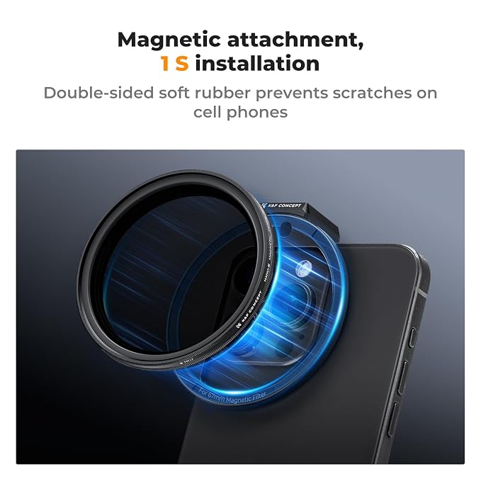 K&F CONCEPT Clip On 67mm Variable ND2-32 Magnetic Phone Lens Filter Kit | Magnetic Adapter Ring/Cold Shoe/Locking Knob, Neutral Density Filter Compatible with iPhone 16 15 Pro Max 14 13, FA303 - Image 2