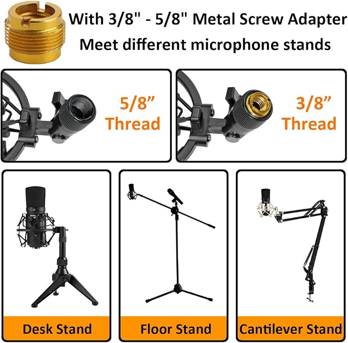 53-58mm Microphone Shock Mount Anti Vibration Mic Suspension Mount Aluminum Alloy Condenser Microphones Holder Clip with Metal Screw Adapter Isolation Absorber Studio - Image 6