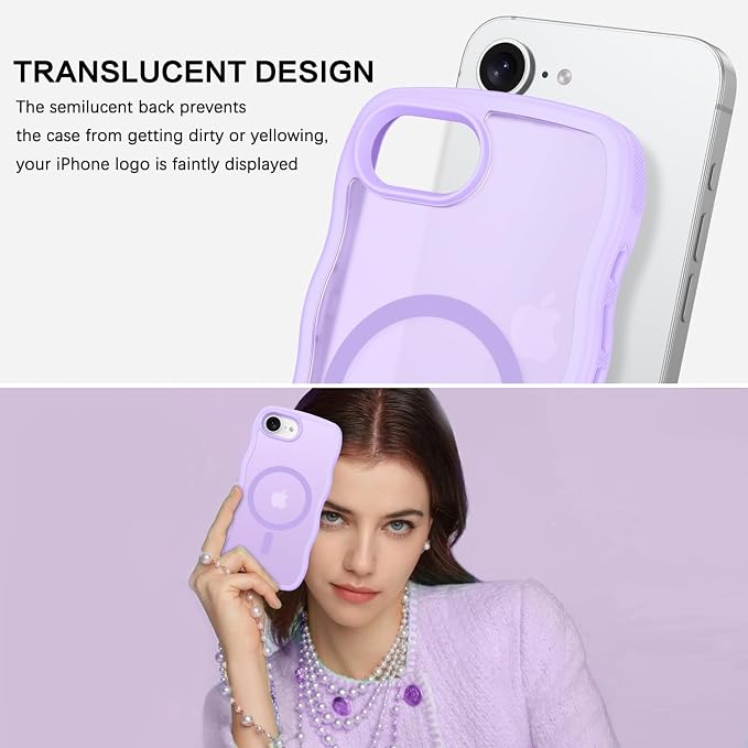 BENTOBEN Magnetic for iPhone 17e Case,Cute Wavy Frame [Compatible with MagSafe] Translucent Matte Anti-Slip Bumper Women Girls Boys Men Shockproof Drop Protective Cover for iPhone 17e,Light Purple - Image 6
