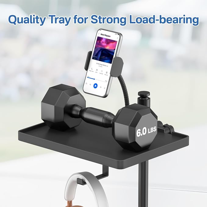 Functional Microphone Stand Tray with Adjustable Mic Stand Phone Holder - 8.7"x6.5" Mic Stand Tray Shelf Clamp-On Music Stand Accessory for Live Streaming Karaoke Recording - Image 5