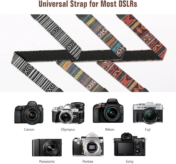 MoKo Camera Strap, Retro Cotton Canvas Woven Strap Universal Shoulder Neck Sling Belt for ALL DSLR/SLR Cameras Canon/Sony/Nikon, Adjustable Thin Strap for Adults & Kids, Black & White | Cotton Vintage Camera Strap,Adjustable Neck Shoulder Strap,for Cam... - Image 2