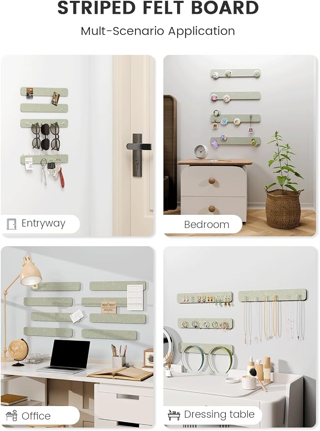 Fluxynara 13" x 2" Felt Wall Panels, Sage | 8-Pack Includes 50 Push Pins and Adhesive Tabs for Photos, Notes and Decor in Bedroom Doors, Home Office or Studios - Image 6